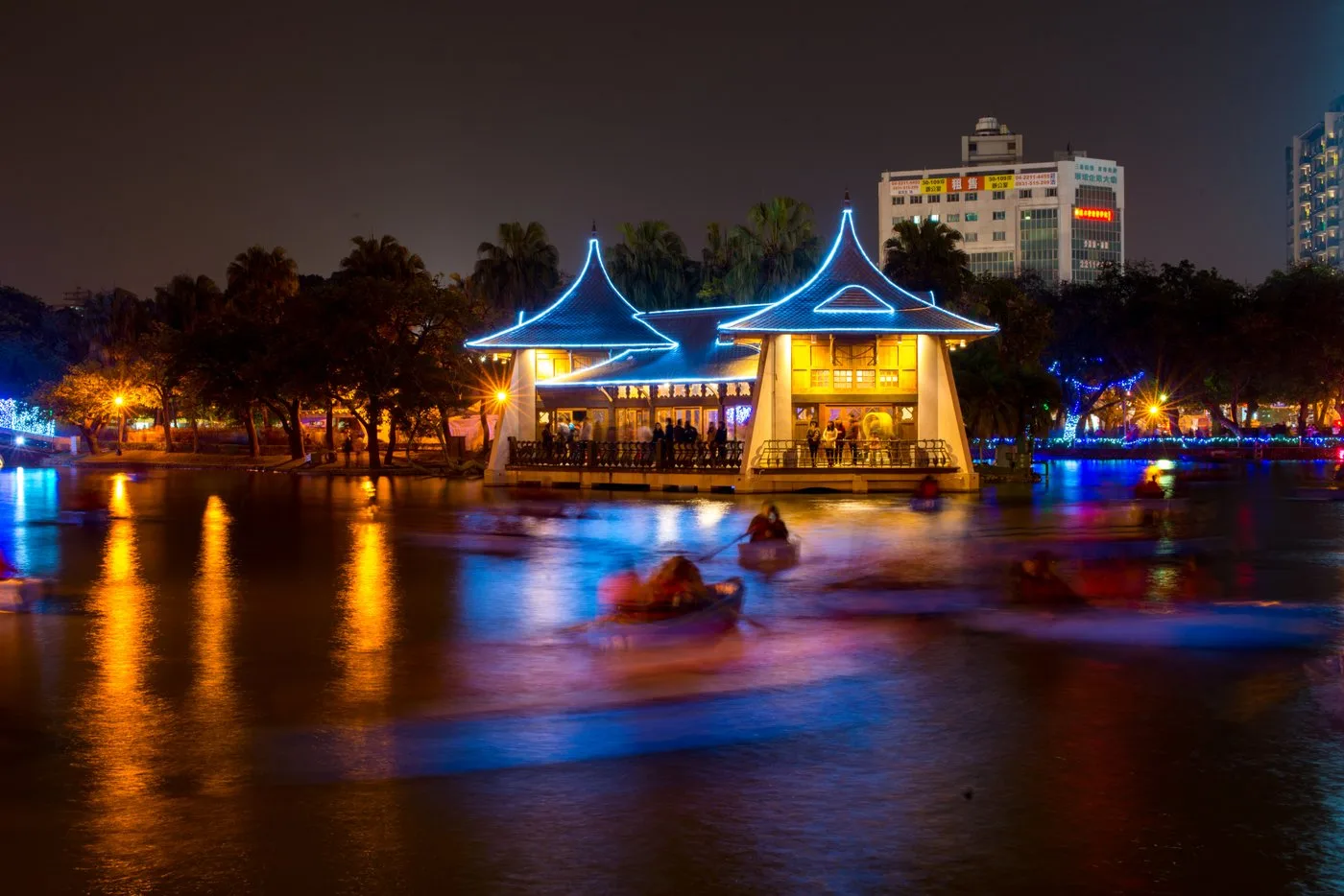 Colorful lantern displays glowing at night during the Lantern Festival