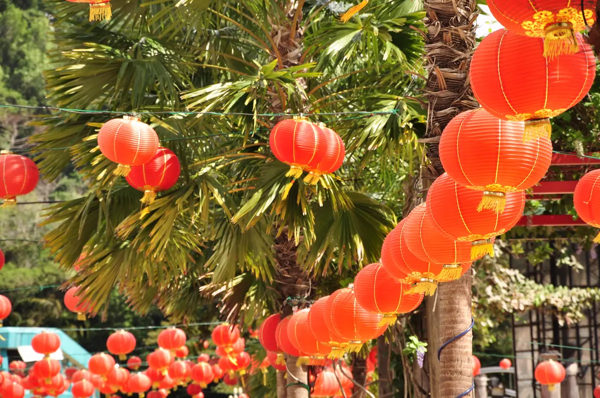 Red lanterns hanging for Chinese New Year in February